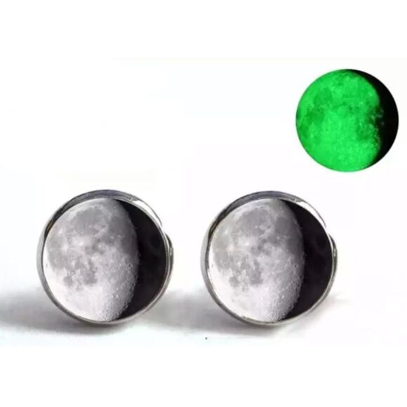 12MM, Glow In The Dark, Moon Stud Earrings, Unisex - Picture 7 of 8
